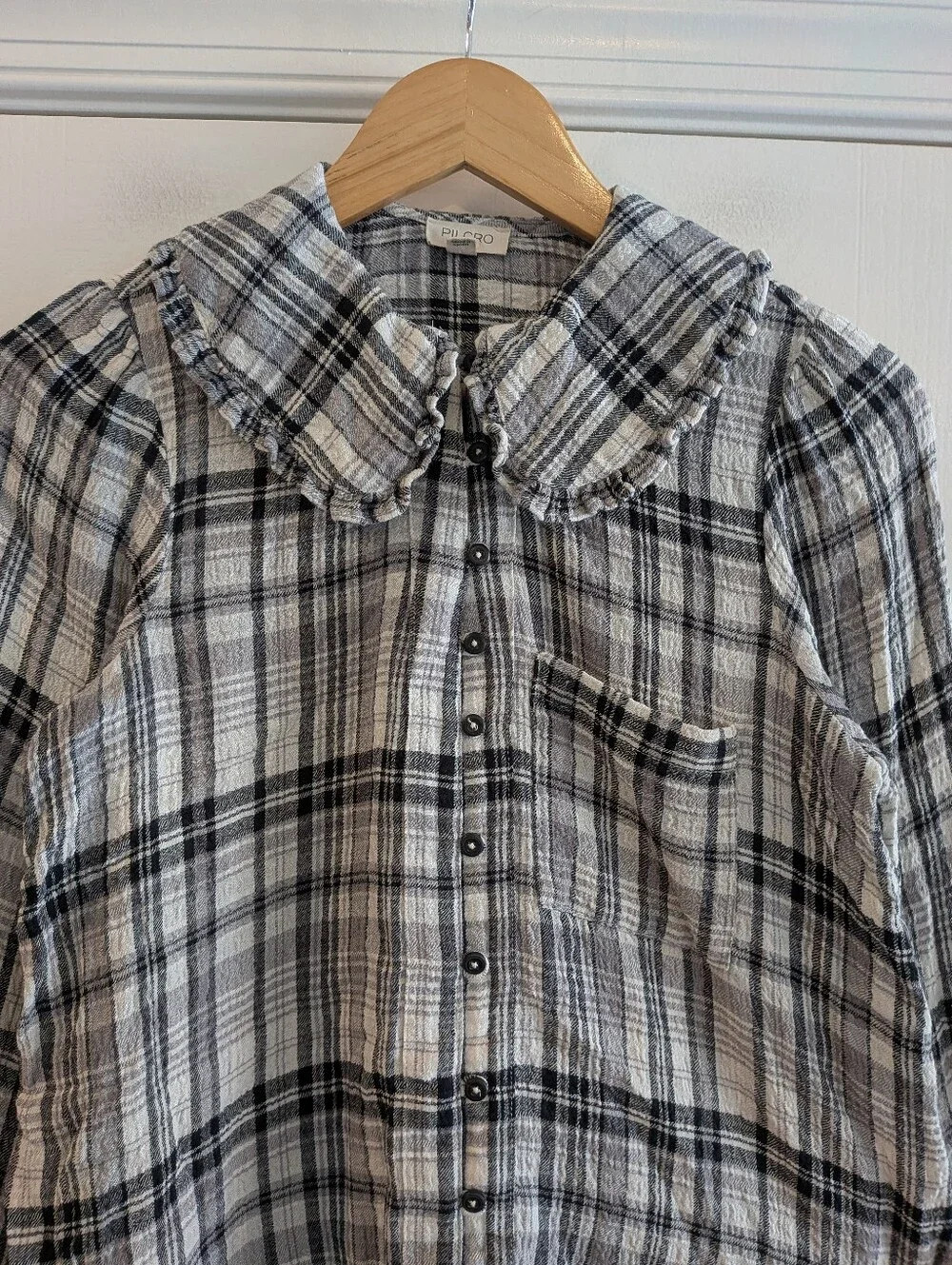 Anthropologie Pilcro Keira Peter Pan Collar Blouse Plaid Long Sleeve Size XXS